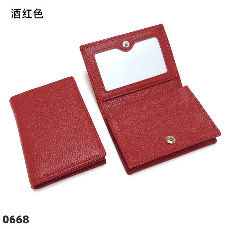 Dropshipping Custom Name Genuine Leather Men Women Business Card Holder Bifold Credit Card Case With ID Window