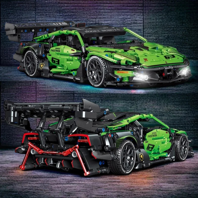 Technical Green Speed Racing Car Model Building Blocks Kit MOC Assembly Bricks Toys Desktop Collectible Holiday Gift For Kids