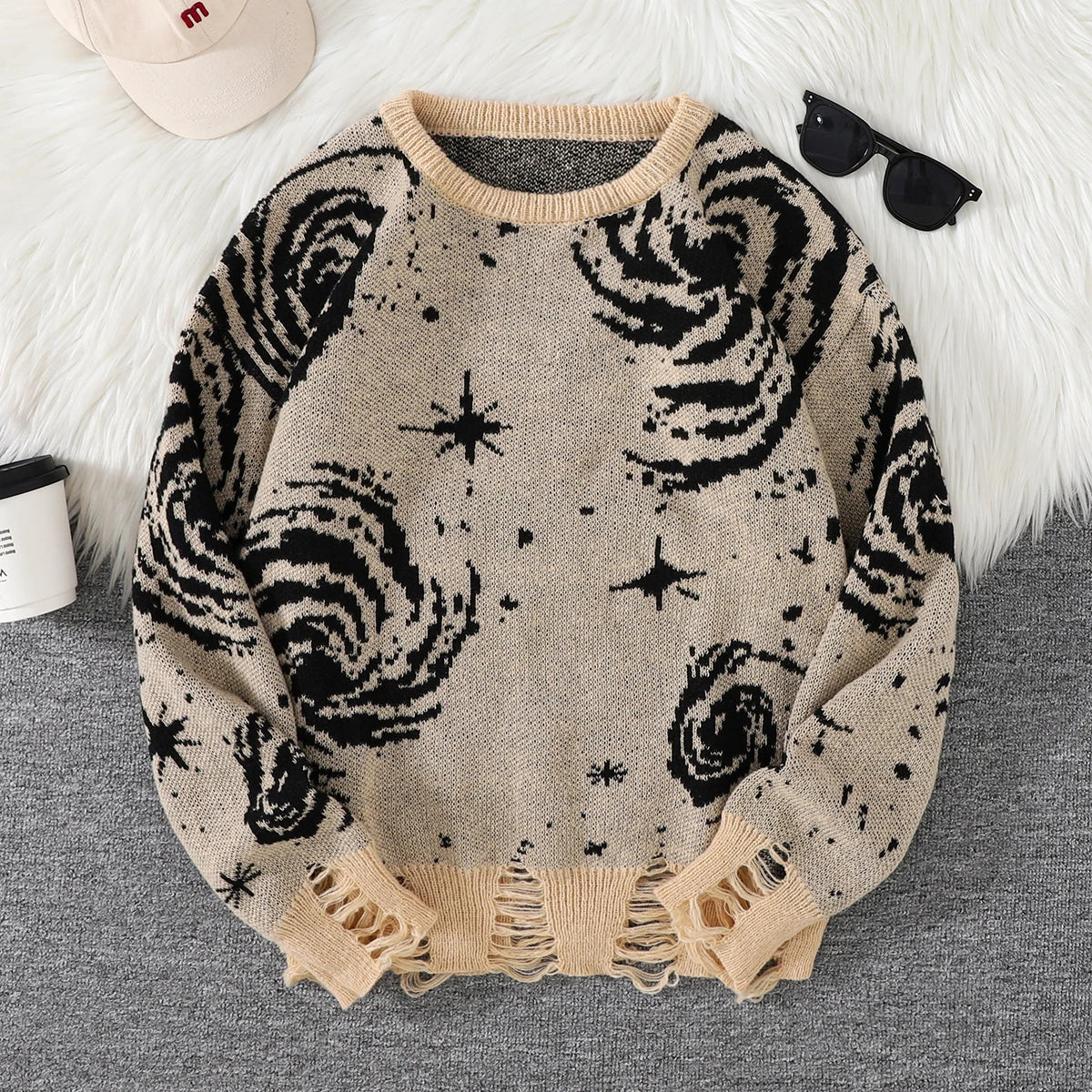 Men's Abstract Star Knit Crew Neck Sweater