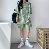 Women T-Shirt Shorts Suit Set Casual Tie Dye Loose tshirt and wide leg middle shorts with pockets female Soft Summer Shorts Sets