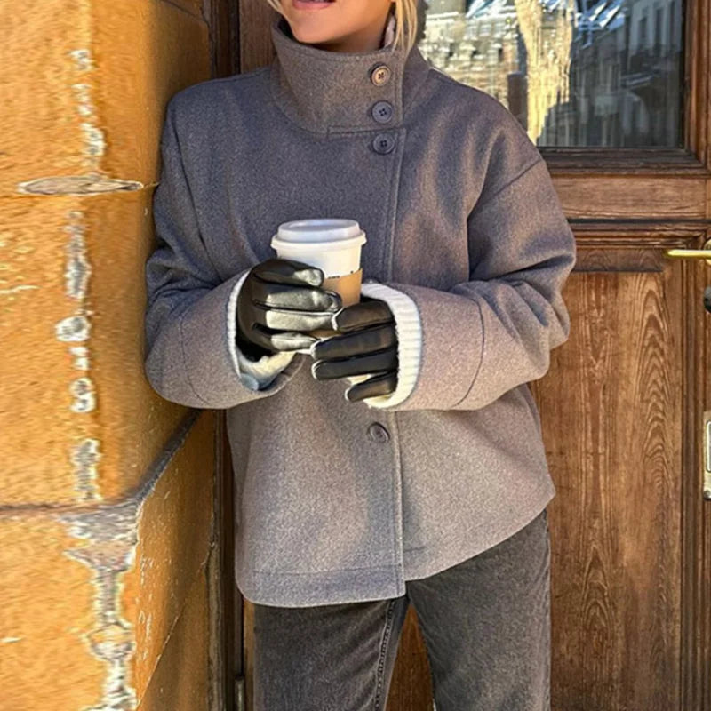 Urban Stand-Collar Woolen Coat