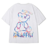 New men's summer colorful teddy bear letter print comfortable and breathable round neck T-shirt outdoor street top
