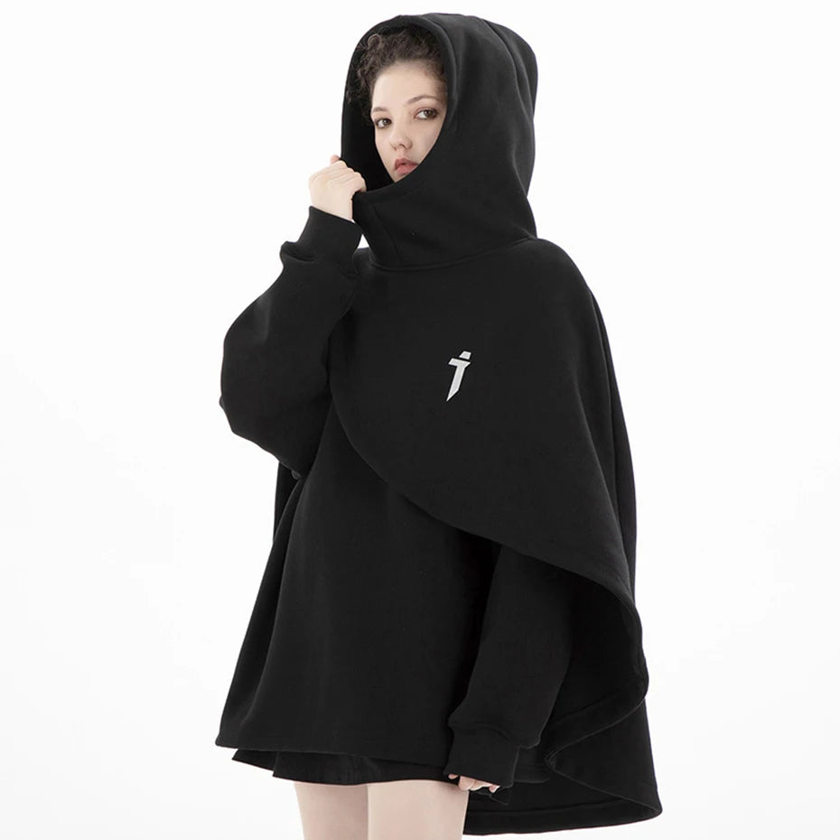 Oversized High-Collar Techwear Pullover Hoodie
