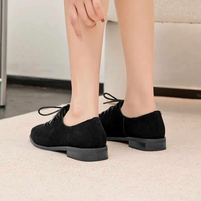 AIYUQI Women's Genuine Leather Lace-Up Oxford Loafers