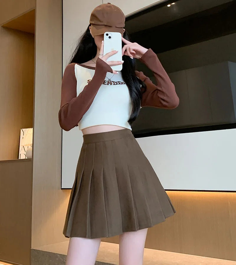 High-Waist Pleated Mini Skirt