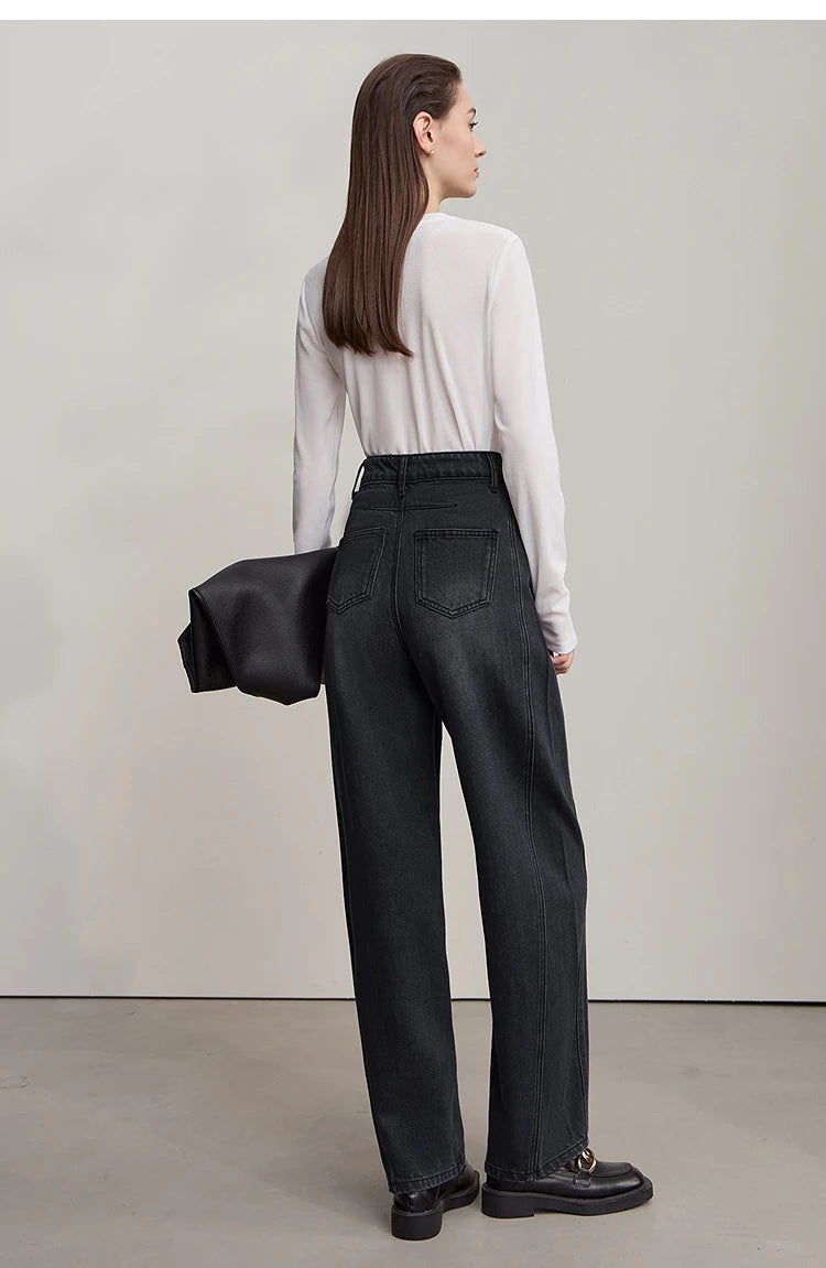 Amii casual Women's jeans 2025 Autumn new minimalist retro Women pants versatile loose cotton wide-leg trousers ladies 12553096