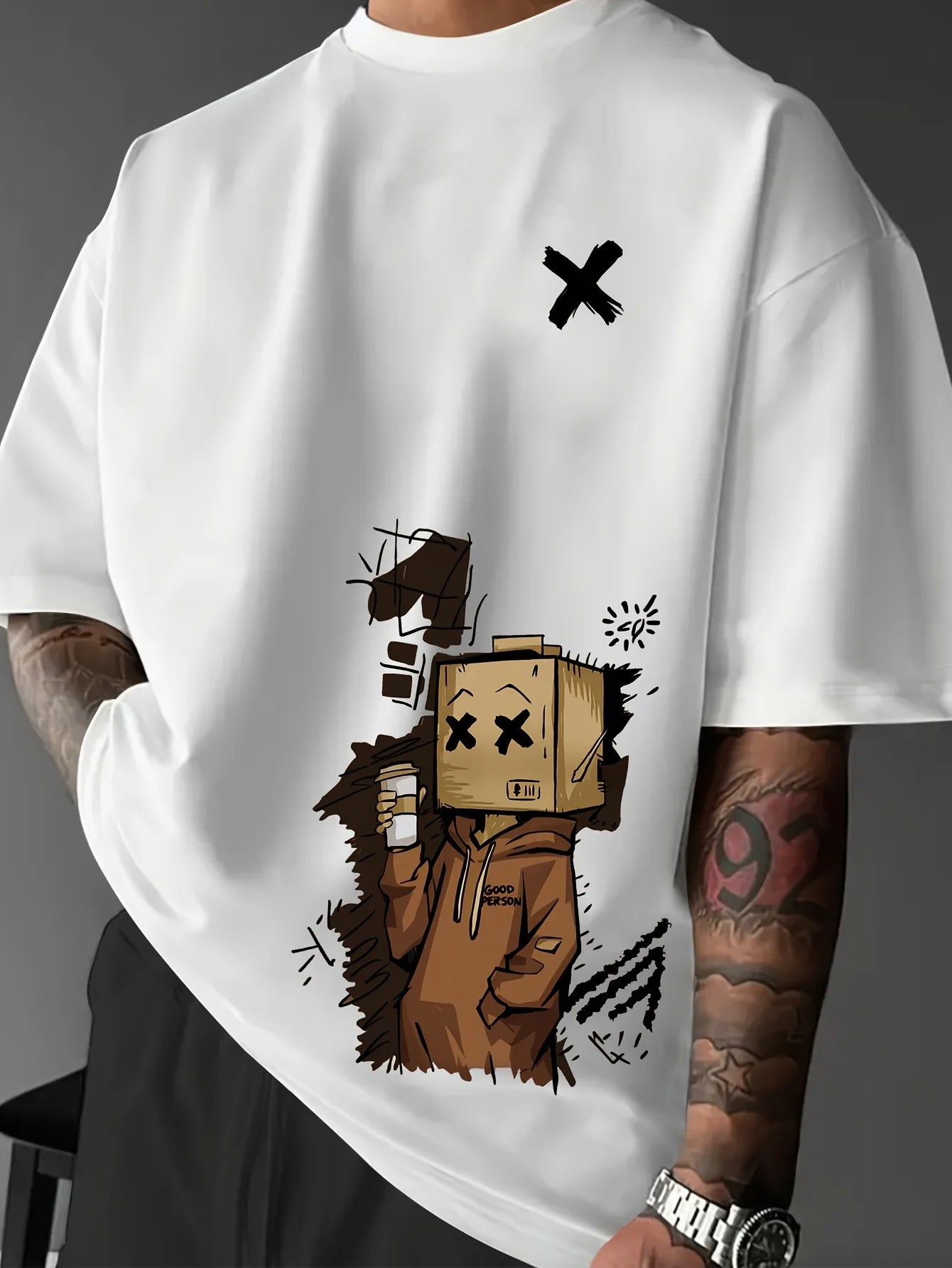 Men's Pure Cotton Graffiti Print Loose Fit Casual T-Shirt
