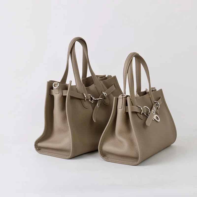 Luxury Brand Silver Buckle Women Bags Genuine Leather Handbags Women Shoulder Bags Cowhide Autumn Winter New Square Women Totes