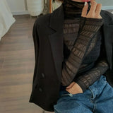Women’s Floral Lace Mesh Mock Neck Long Sleeve Top