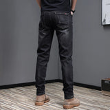 Embroidered Jeans Men's Autumn Winter New Korean Fashion Slim Little Feet Trousers Stretch Vintage Street Denim Trousers Male