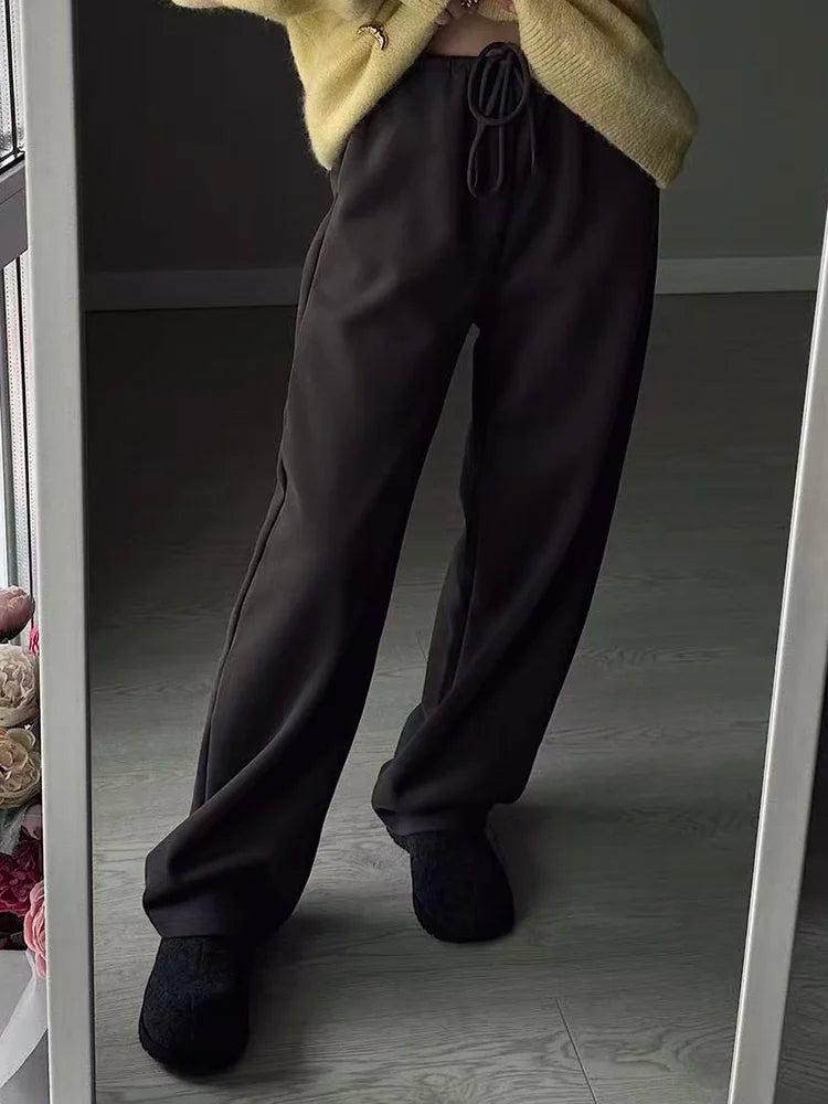 Autumn Burgundy Sweatpants Women Straight Leg Sport Pants Cotton Ladies Coffee Basic Joggers Wide Leg Women's Pants And Trousers