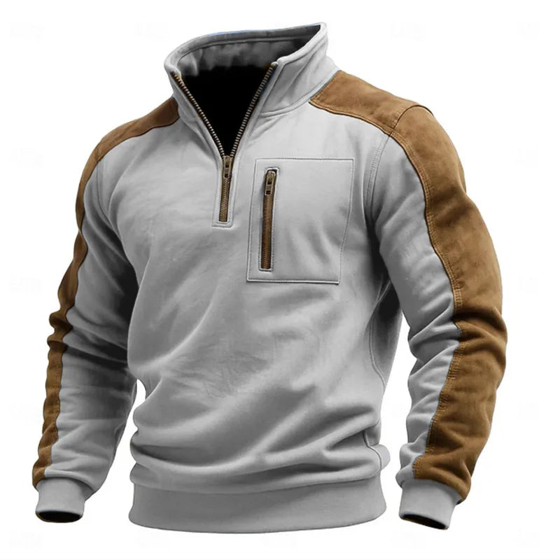 Men’s Stand Collar Patchwork Sweatshirt
