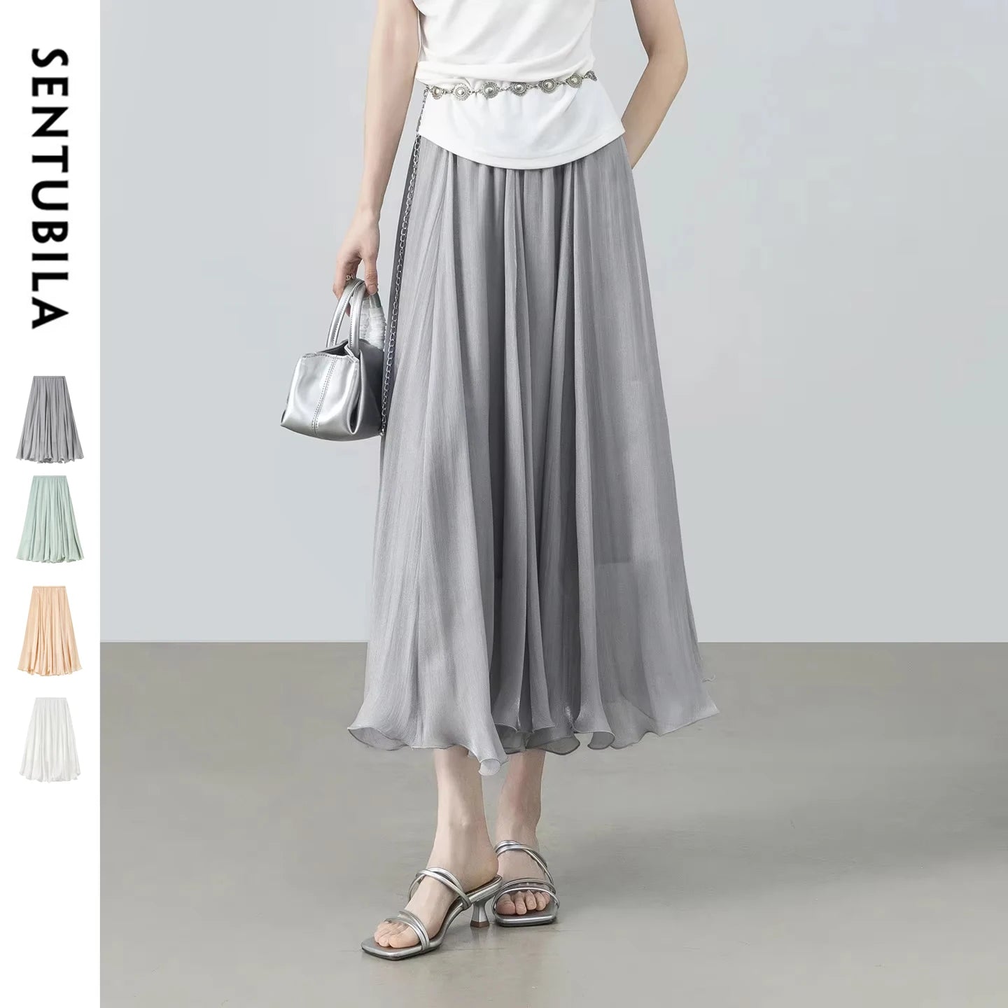 Sentubila Flowy A-Line Skirt – Iridescent Sheen