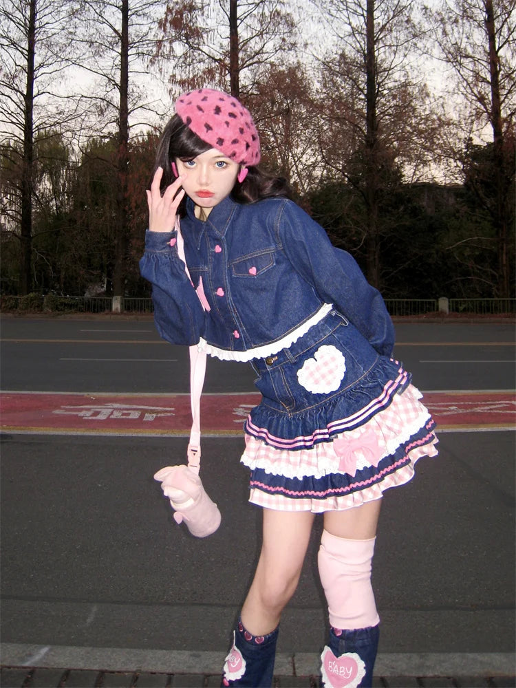 Sweet Lolita Denim Ball Gown Mini Skirt – Kawaii Lace