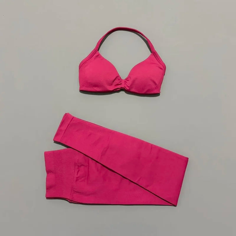 2Pcs HISTELLO Seamless Yoga Sports Set for Women Resistant Backless Bra Pilates Fitness Workout Running Leggings Gym Suit
