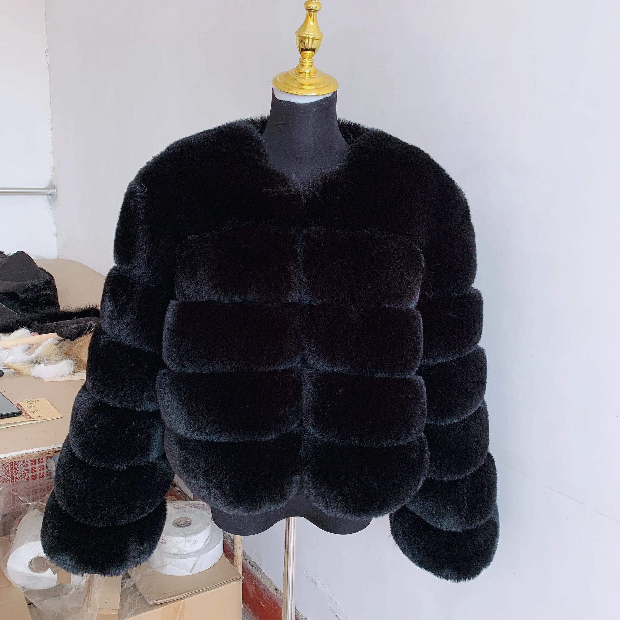 Elegant Winter Faux Fox Fur Crop Jacket