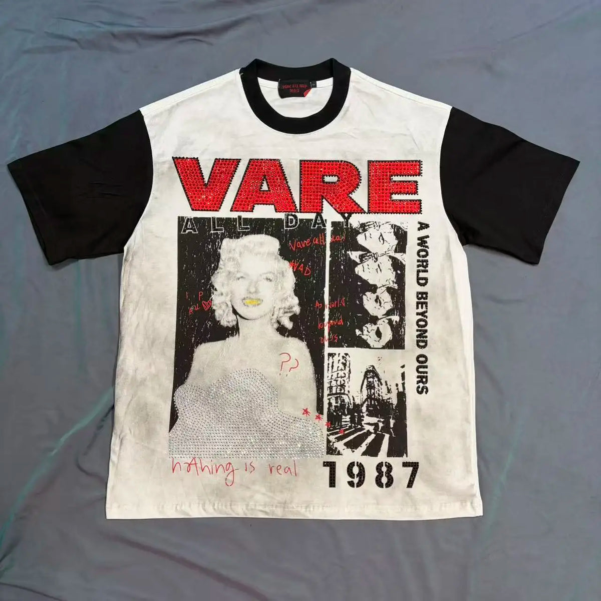 Men's Oversized Rhinestone Letter Cotton T-Shirt