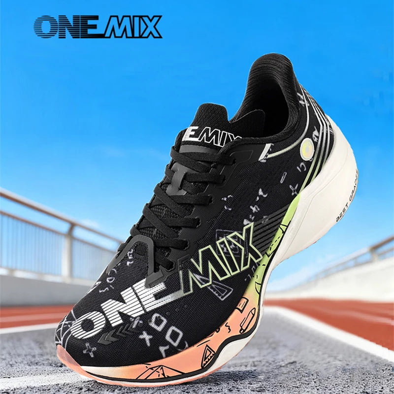 ONEMIX Nylon Carbon Plate Racing Running Training Shoes Men Full-length Shock Absorption Sports Carbon Plate Walking Sneakers