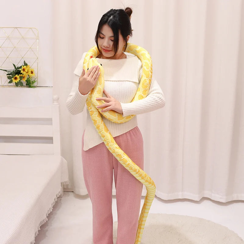 Giant Python-Print Plush Snake Pillow & Home Décor
