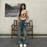Y2K Vintage Wide-Leg Distressed Jeans