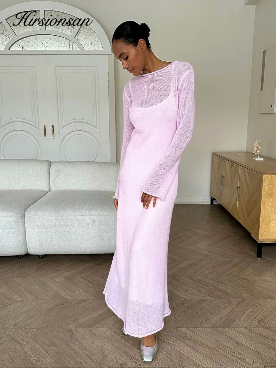 Elegant O-Neck Knit Maxi Dress
