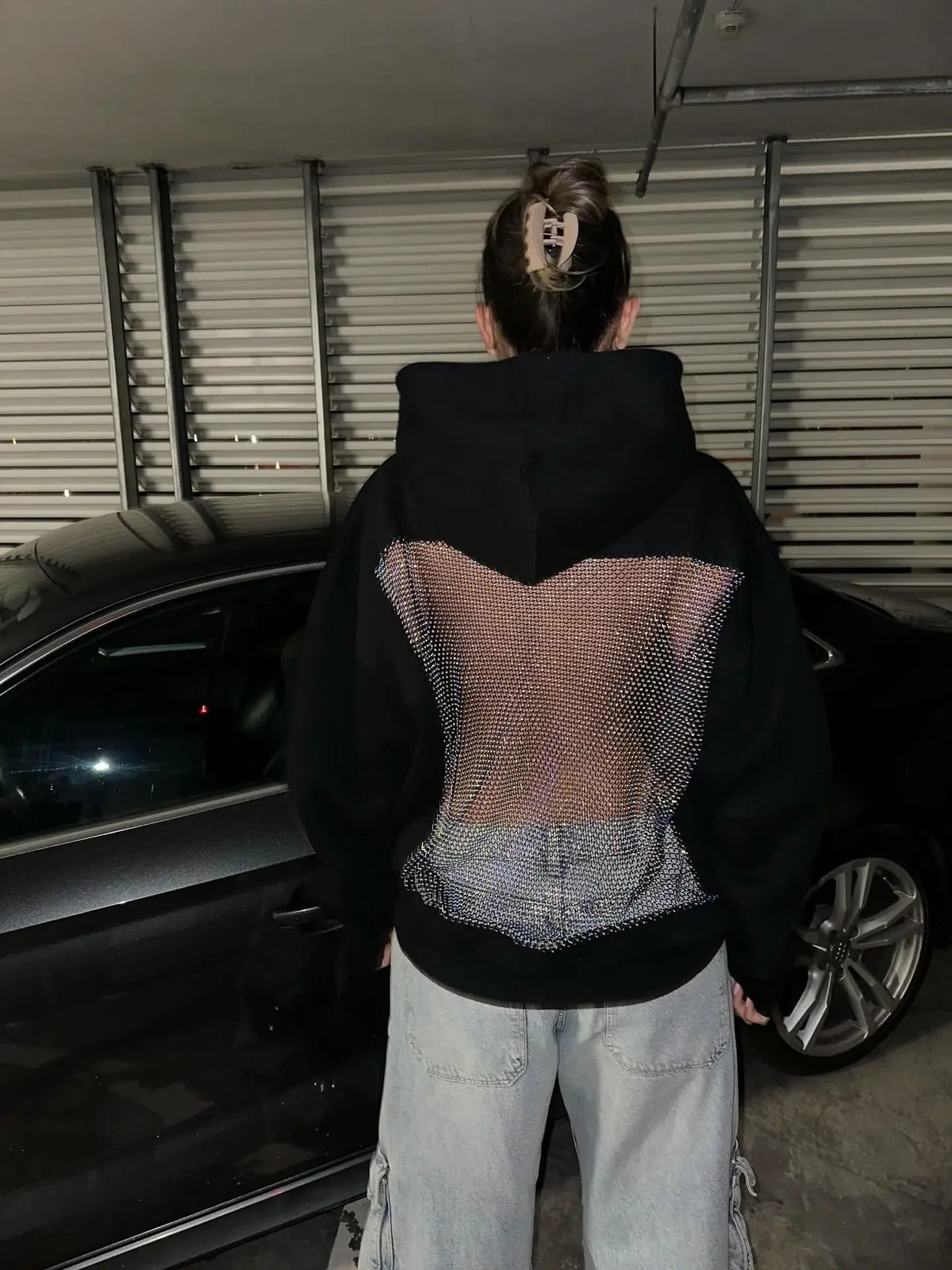 Women's Rhinestone Backless Oversized Hoodie