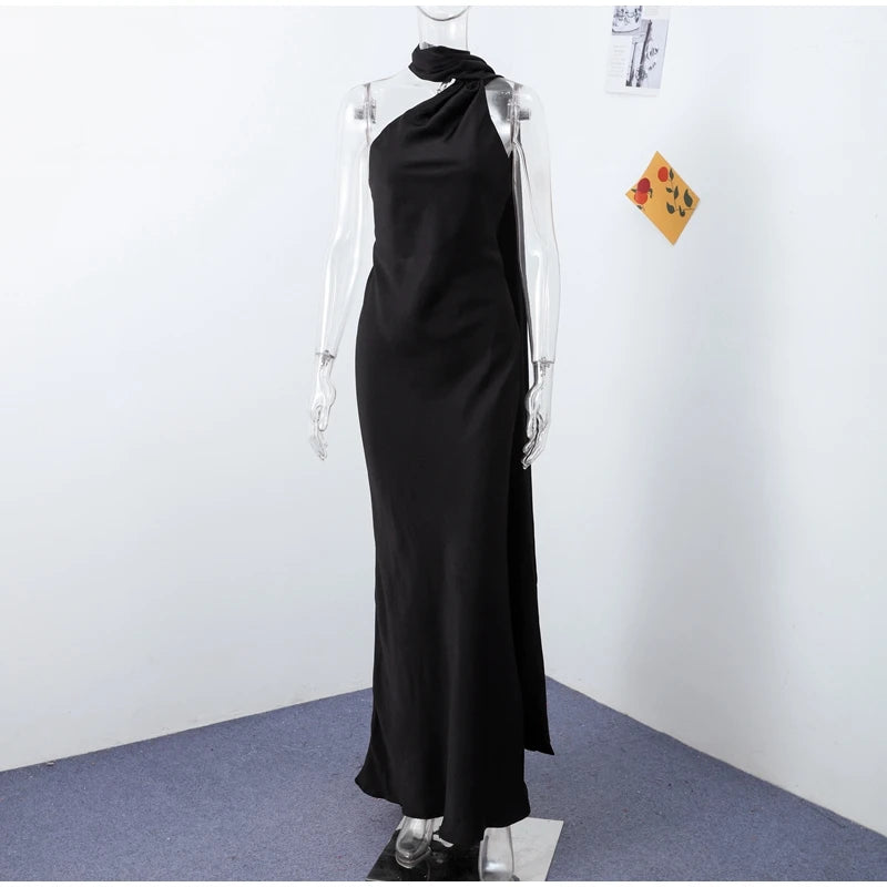 Elegant Ribbon Halter Maxi Dress