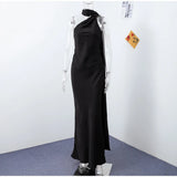 Elegant Ribbon Halter Maxi Dress
