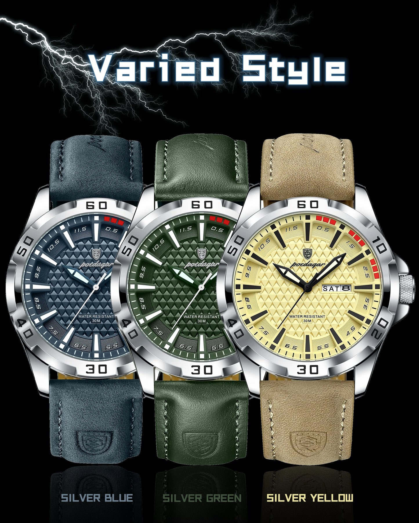 POEDAGAR Original Business Man Wristwatch Waterproof Luminous Date Week Casual Watch For Men Quartz Leather Luxury Fashion Men's Watches Reloj