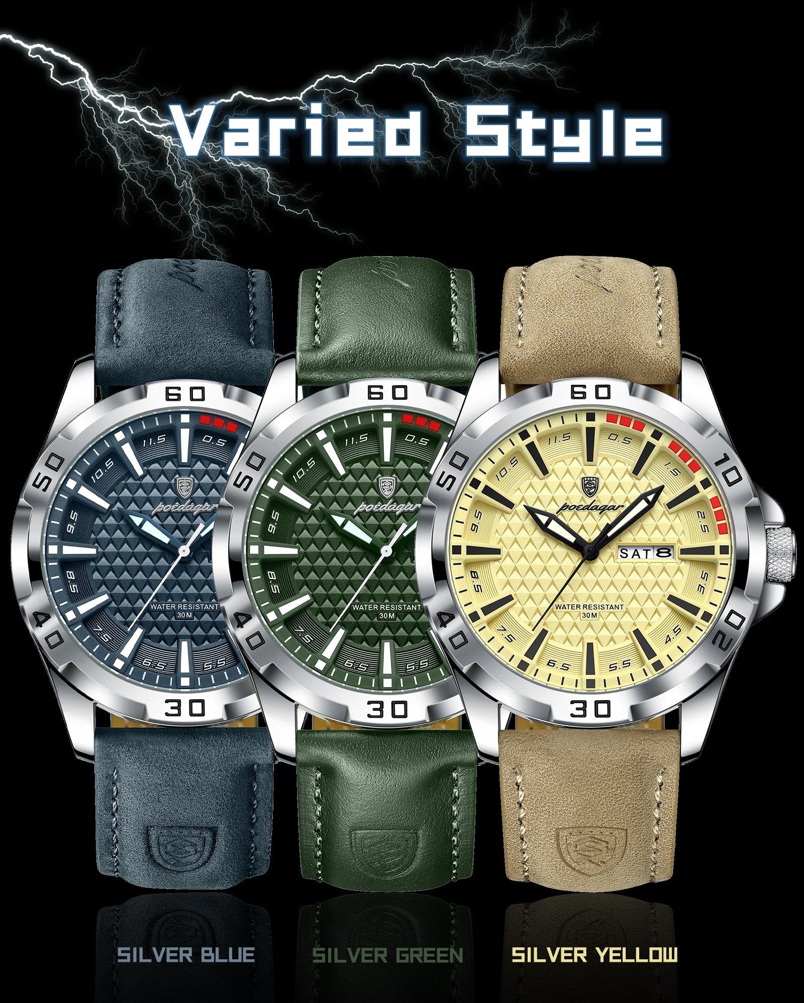 POEDAGAR Original Business Man Wristwatch Waterproof Luminous Date Week Casual Watch For Men Quartz Leather Luxury Fashion Men's Watches Reloj