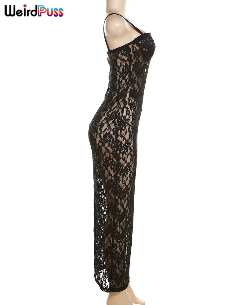 Sheer Lace Bodycon Maxi Dress