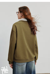 Women’s Green Colorblock Collared Sweatshirt