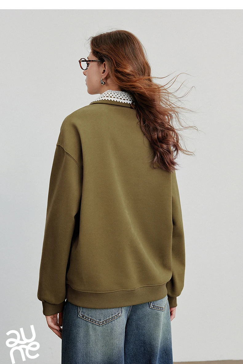Women’s Green Colorblock Collared Sweatshirt