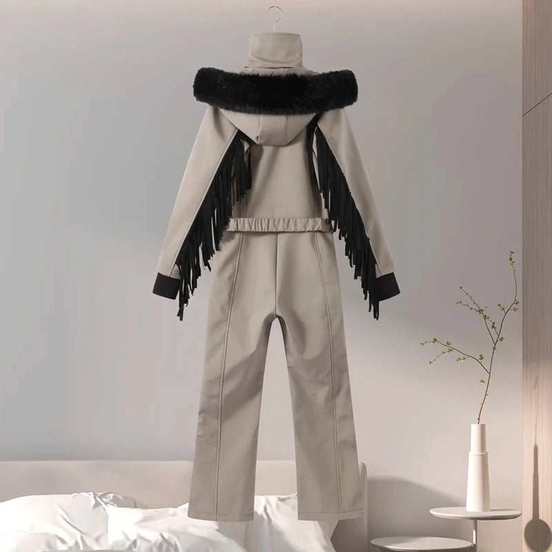 Windproof Faux Fur Ski Jumpsuit