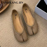 Spring Split Toe Women Ballet Flats Fashion Tabi Shoes Causal Slip On Loafer Ladies Pleated Leather Espadrilles Zapatillas Mujer