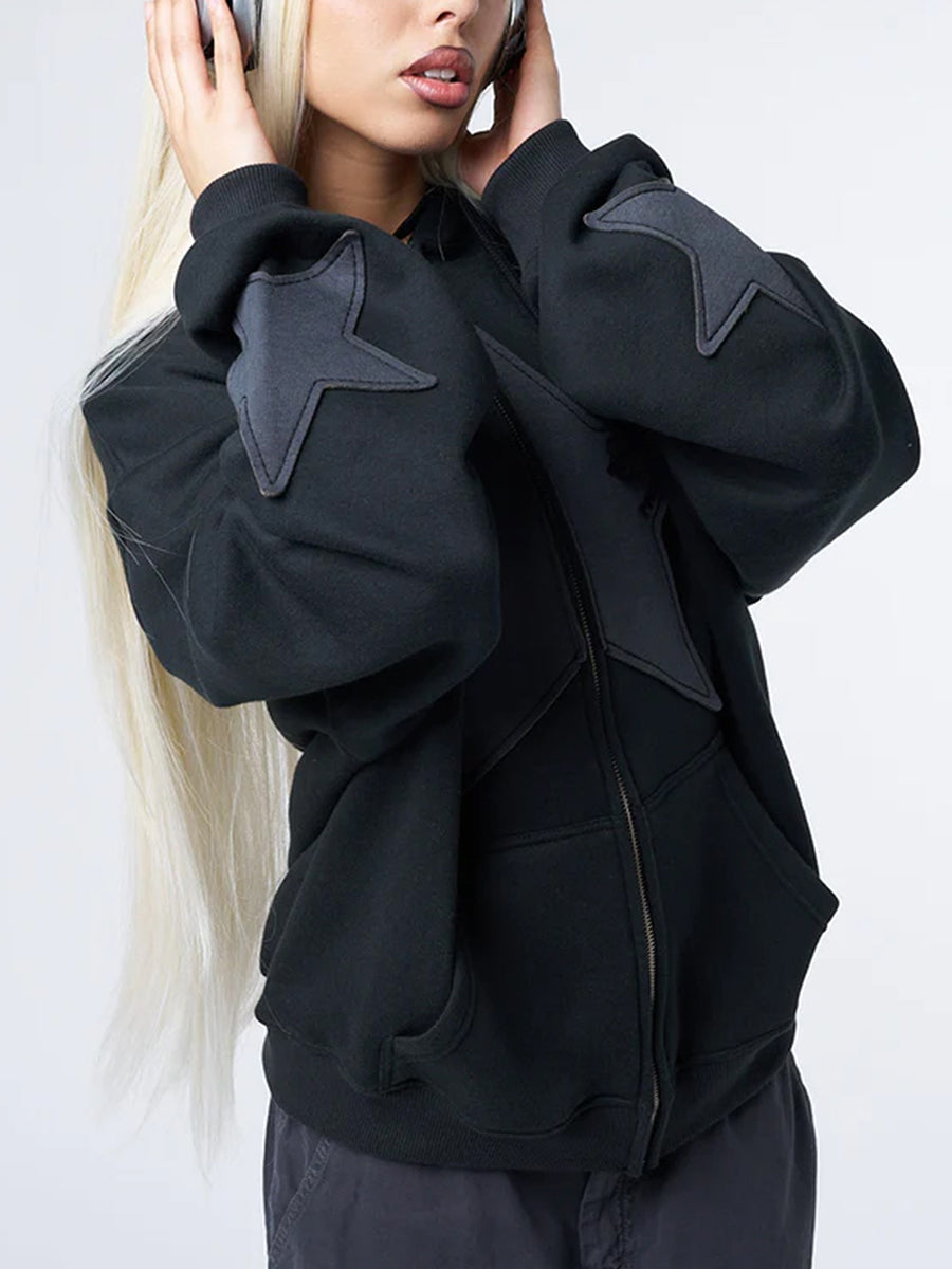 Women's Y2K Star Print Zip-Up Hoodie