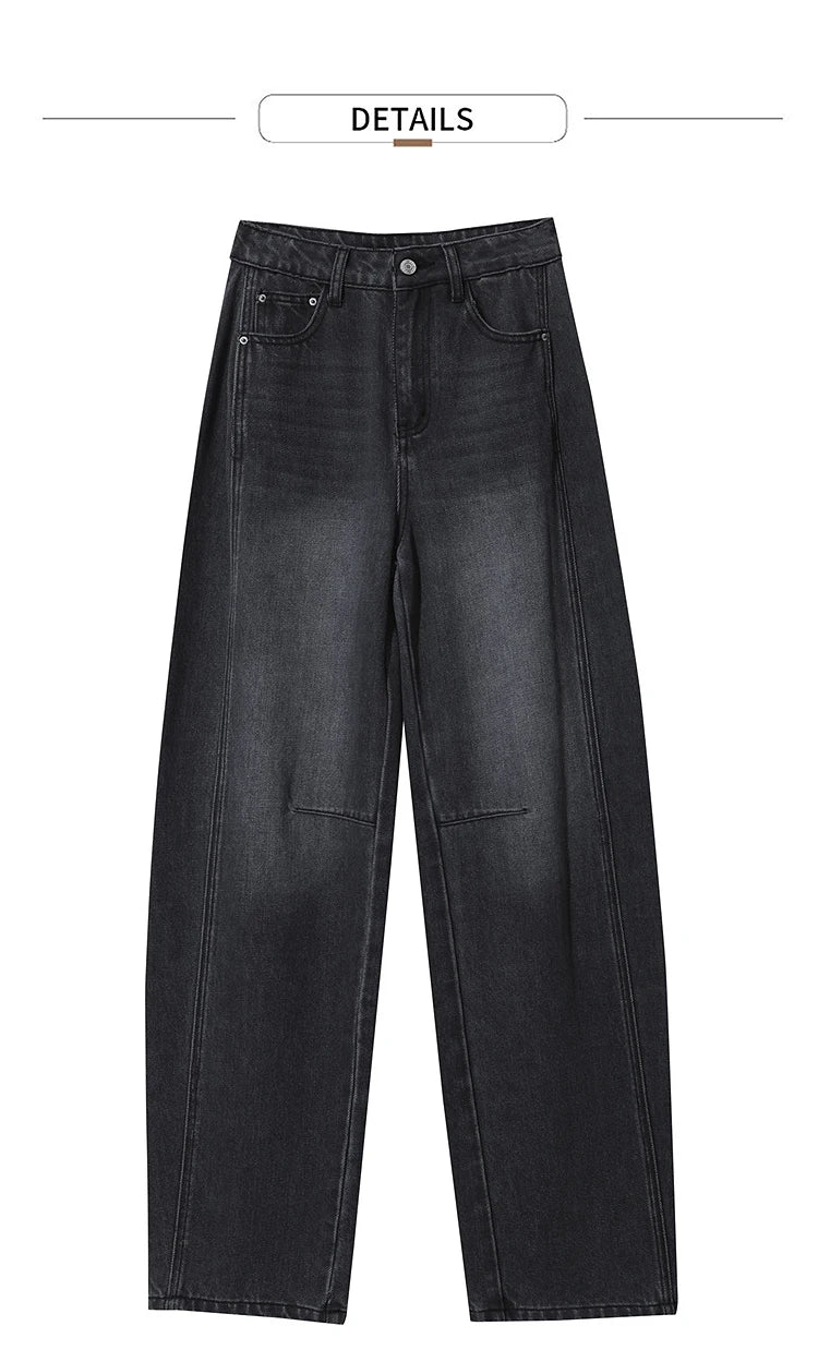 Amii casual Women's jeans 2025 Autumn new minimalist retro Women pants versatile loose cotton wide-leg trousers ladies 12553096