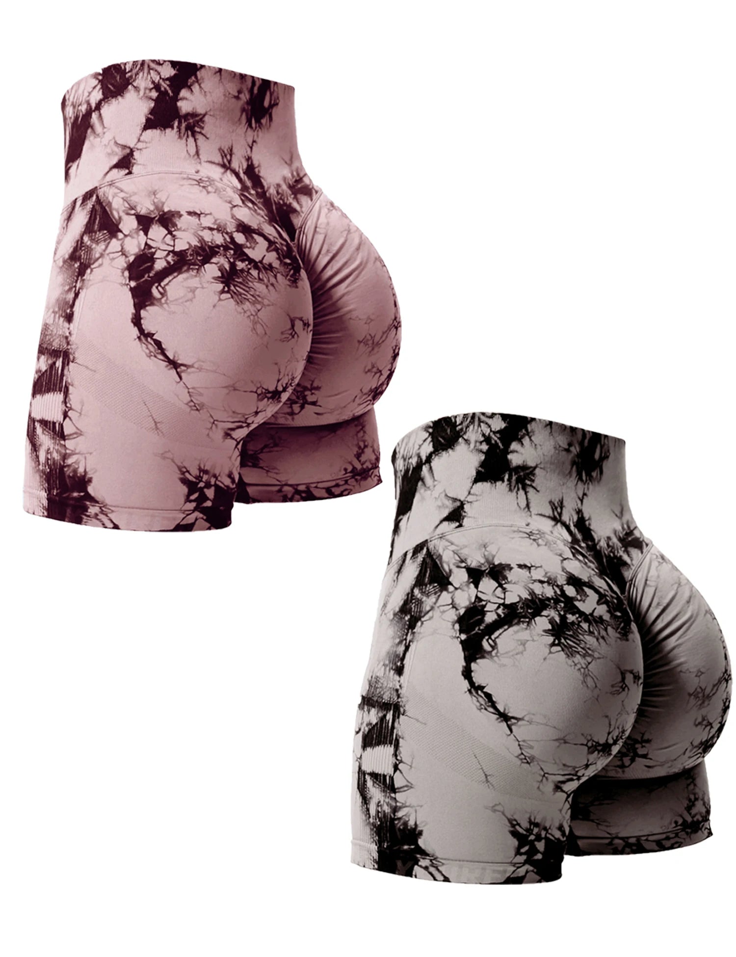 2-Pack Women’s Tie-Dye Butt-Lifting Gym Shorts – High-Waist Seamless Athletic Scrunch Shorts