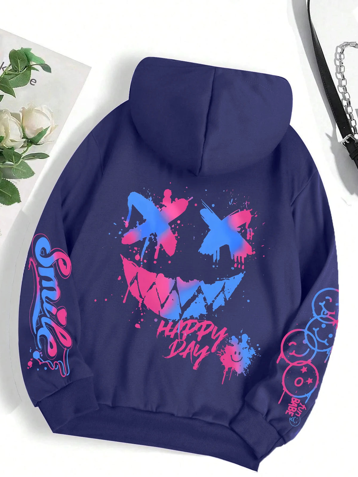 Happy Day Women's Oversized Graffiti Hoodie