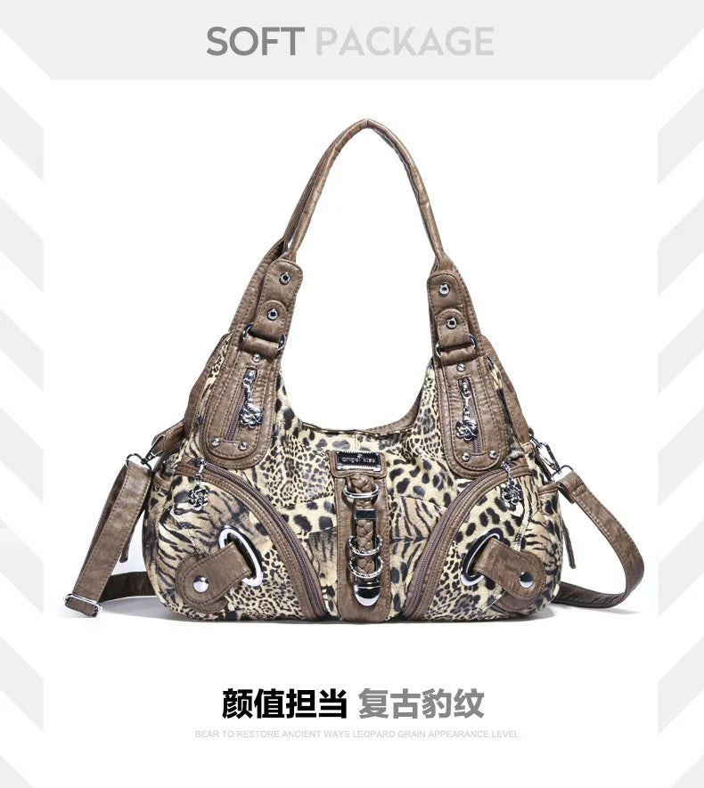 Women Handbags Leopard Bag Top-handle Handbag Fashion Satchel Dumpling Pack Shoulder Bag Tote Bag Hobos Large Purse