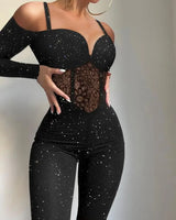 Contrast Lace Cold Shoulder Jumpsuit