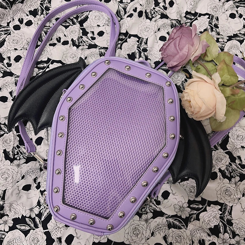 Gothic Punk Coffin Shape Ita Bag Women Clear Backpacks Dark Lolita Handbag and Shoulder Bag Girls Cosplay Designer 2 Insert