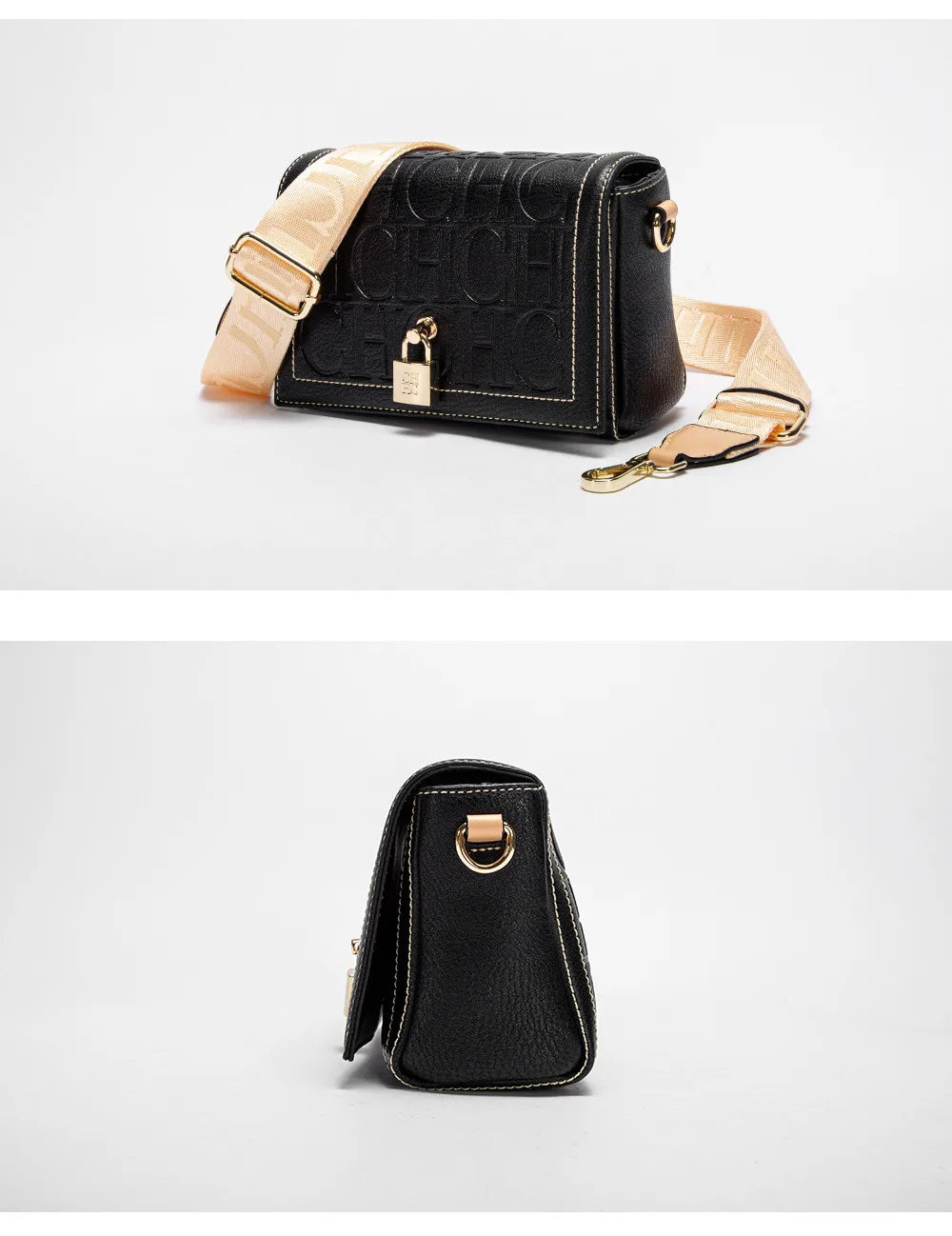 CH Crossbody Bag For Women Luxury Monogram Leather Handbag Fashion Wide Strap Shoulder Bag Elegant Lock Flap Bag For Daily Use