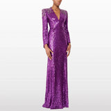 Sparkling Sequined Evening Dress Customized Deep V Neck Beading Crystal Formal Party Gown Robe De Soiree Prom Dresses