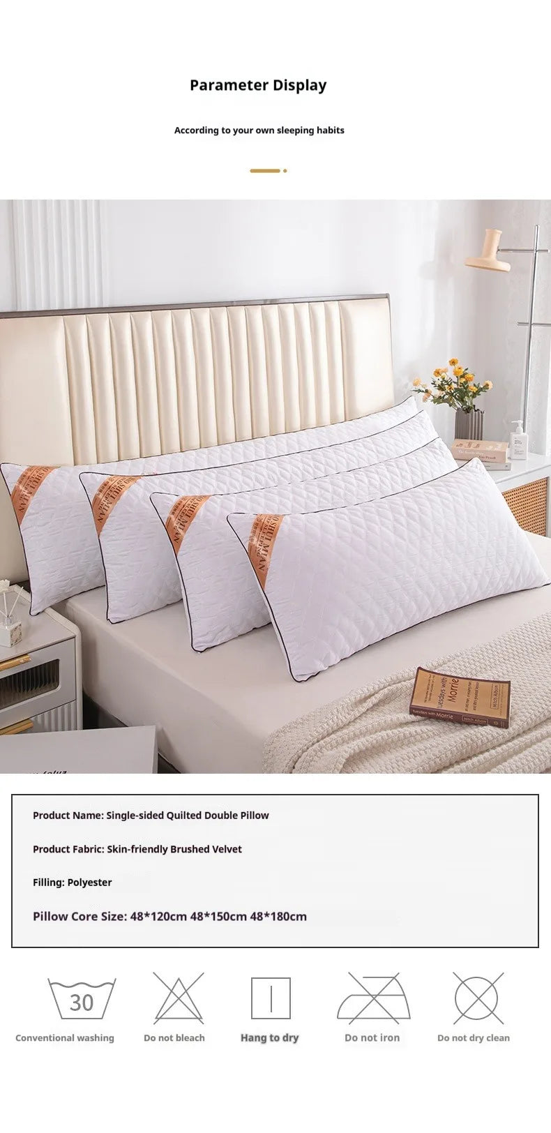 White Pillow Core Home Soft Filling Cushion 48x100/48x120/48x150/48x180 Lengthen Pillows Quilted Sleeping Cushions almohada