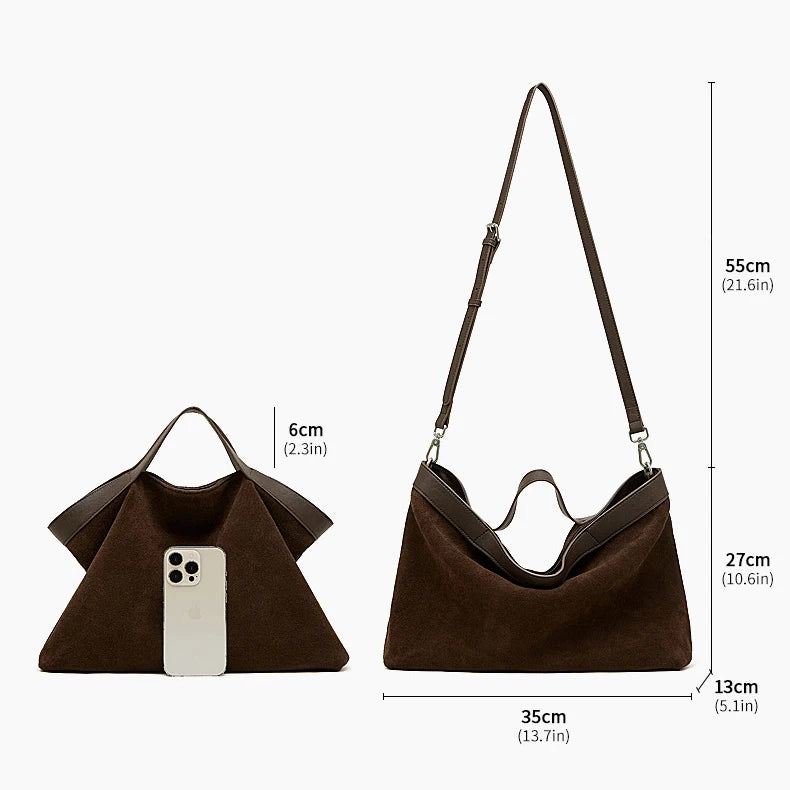 Women's Large Capacity Tote Bag 2025 New Vintage Suede Leather Spacious Crossbody Bag Commuting Versatile Trendy Premium Handbag