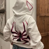 Harajuku Fashion Y2K Oversized Coat Personality Spider Print Women's Hoodie Autumn And Winter Punk Full Zip Up Hoodie Tops