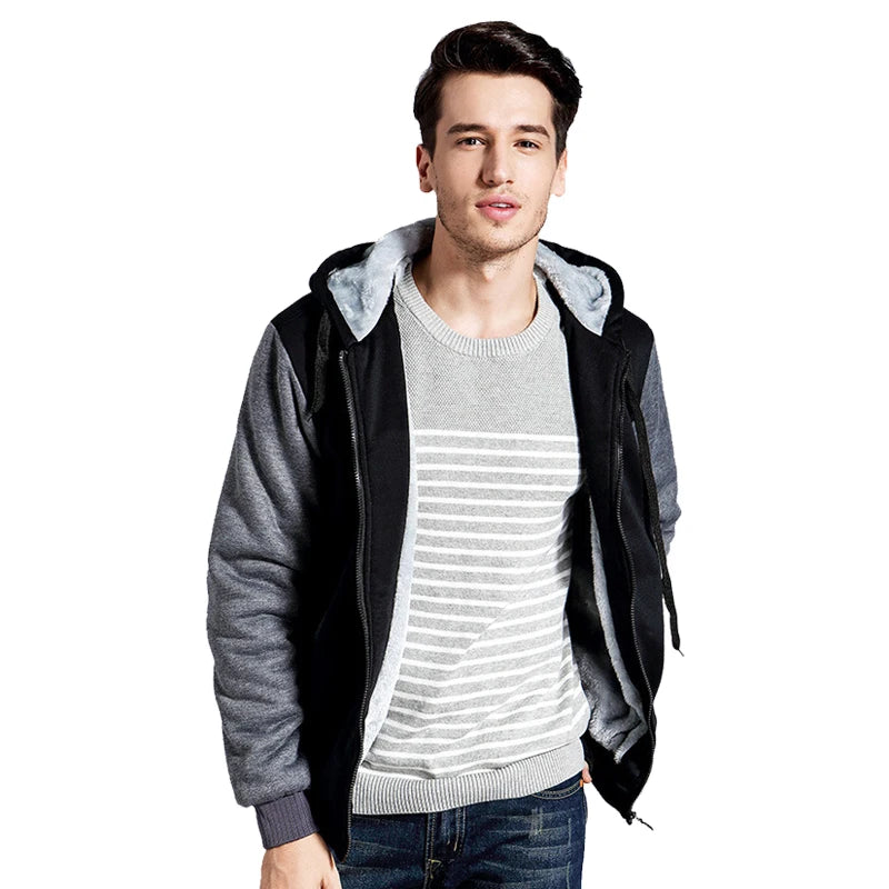 New Men's Hoodies Jacket Winter Thick Warm Fleece Zipper Hoodies Coat Casual Tracksuit Sportwear Male Sweatshirts M~ 5XL