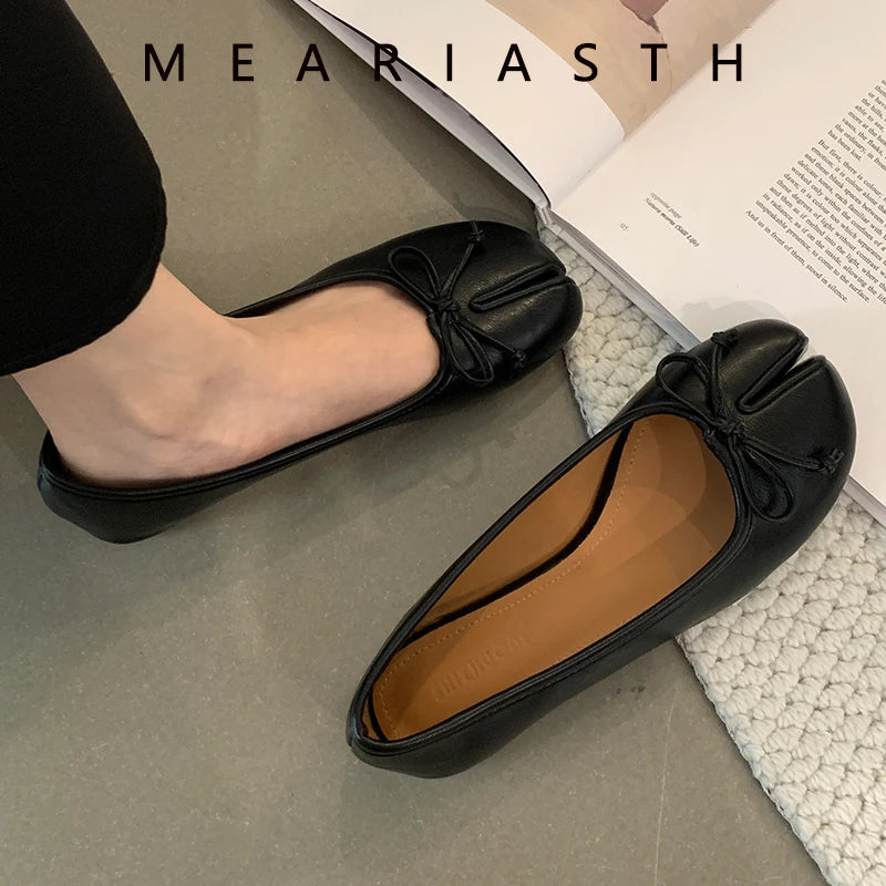 Women's Split-Toe Bow Loafers | Elegant Flat Pumps