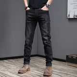 Embroidered Jeans Men's Autumn Winter New Korean Fashion Slim Little Feet Trousers Stretch Vintage Street Denim Trousers Male